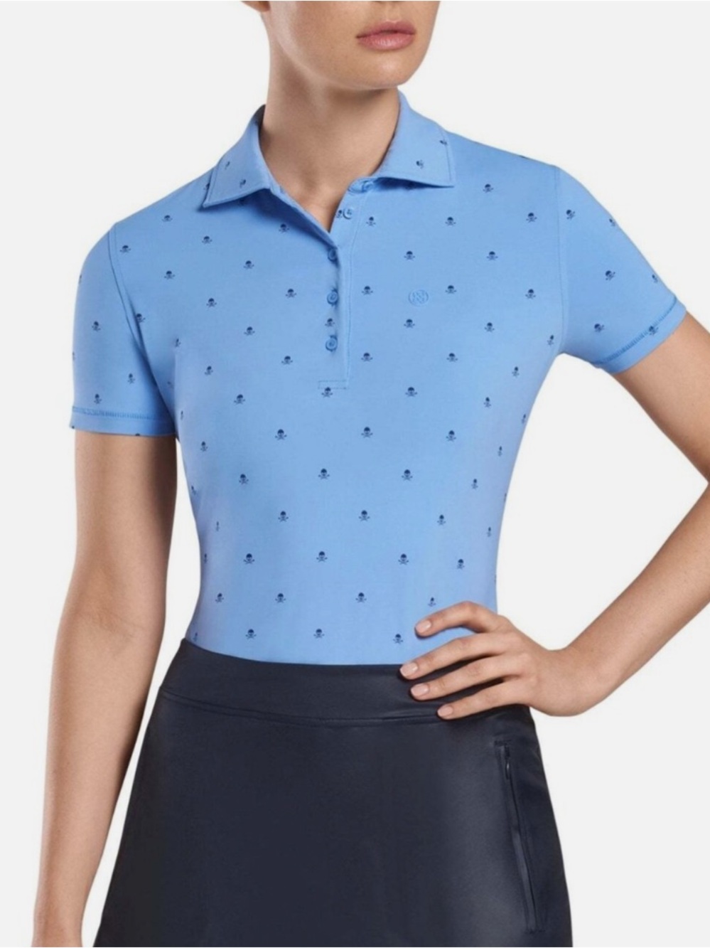 G/Fore Skull & T’s Killer Polo Top in Vista Blue Womens Golf Shirt Gfore